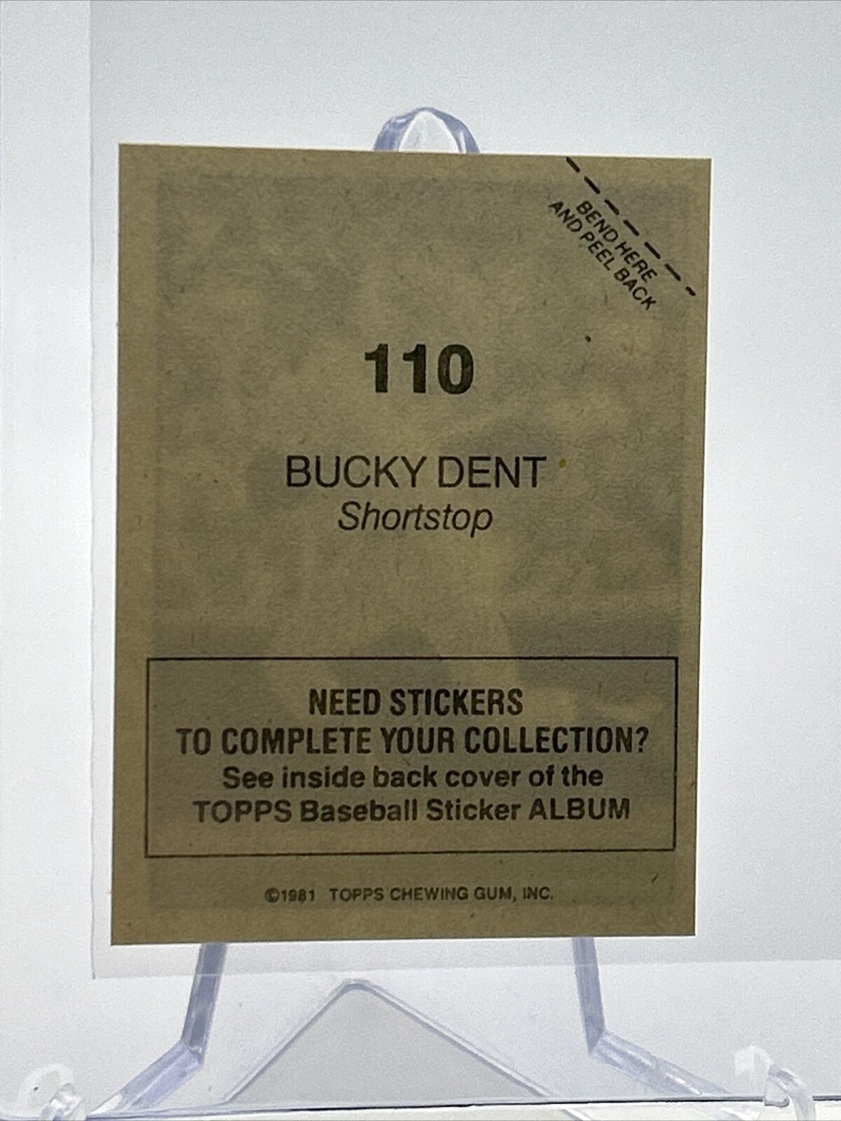 1981 Topps Stickers Bucky Dent Baseball Card #110 NM-Mint FREE SHIPPING