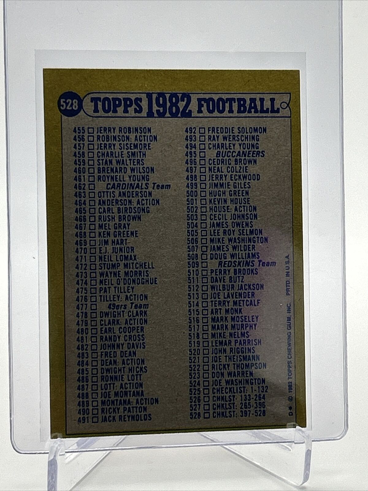 1982 Topps Checklist: 397-528 Football Card #528 NM-MT FREE SHIPPING