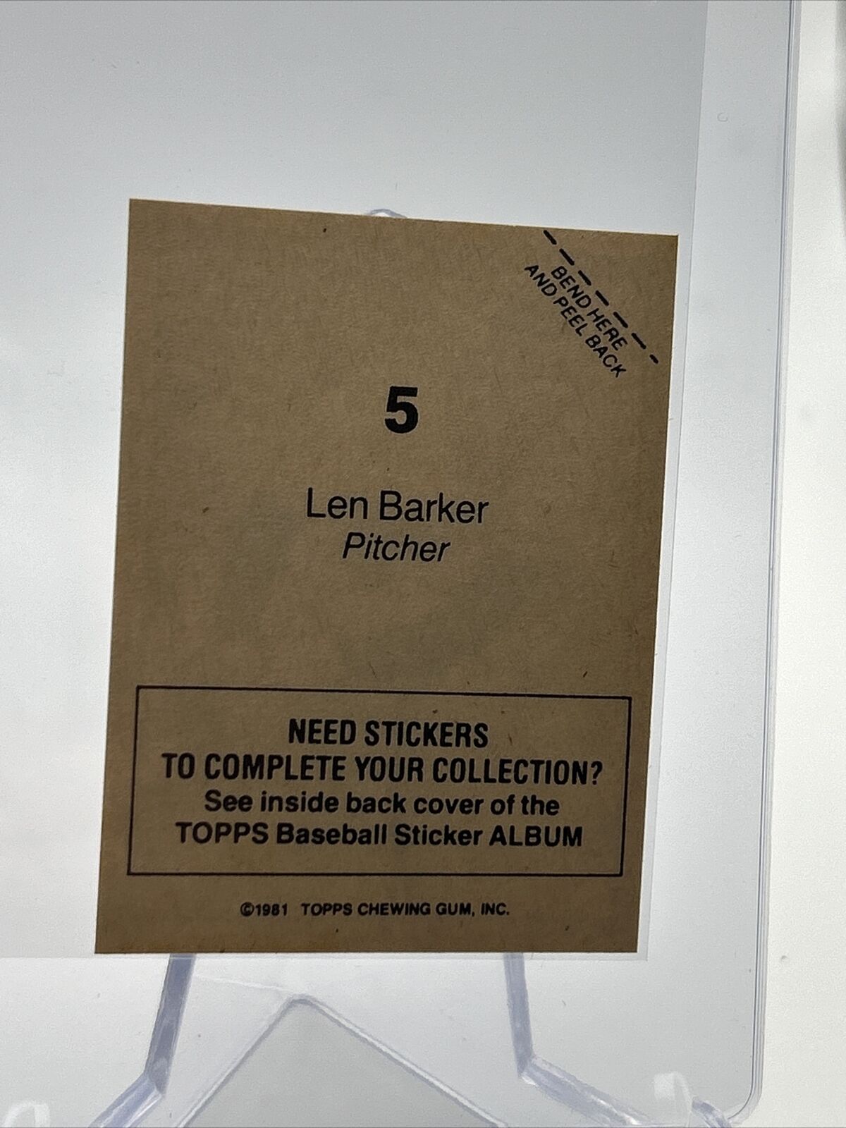 1981 Topps Stickers Len Barker Baseball Card #5 NM-Mint FREE SHIPPING