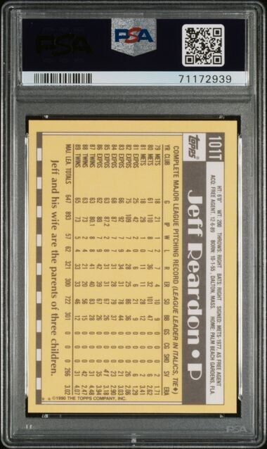 1990 Topps Traded TIFFANY Jeff Reardon Baseball Card #101T PSA 10 Gem Mint