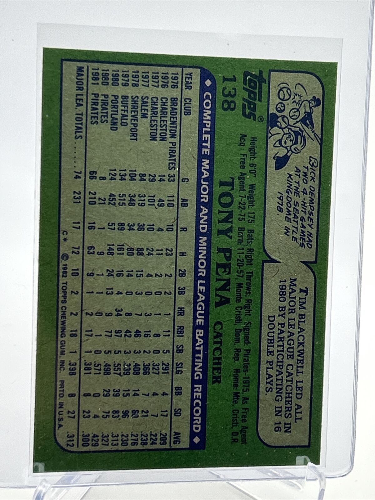 1982 Topps Tony Pena Baseball Card #138 NM-Mint FREE SHIPPING