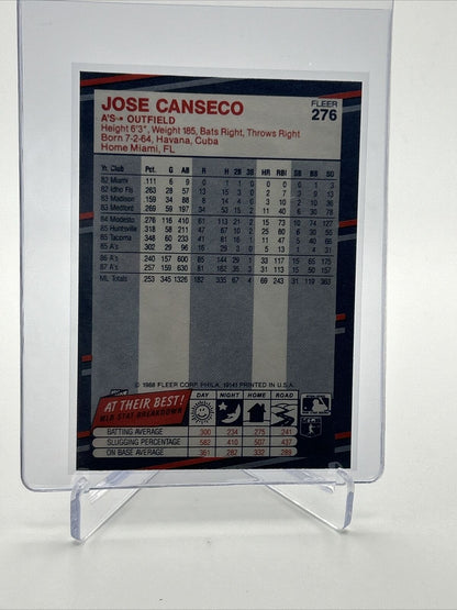 1988 Fleer Jose Canseco Baseball Card #276 Mint FREE SHIPPING