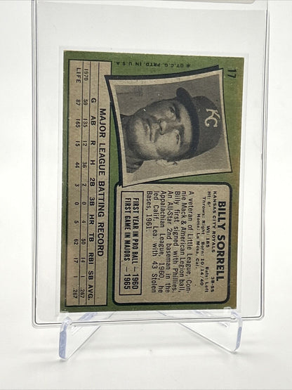 1971 Topps Billy Sorrell Baseball Card #17 VG-EX Quality FREE SHIPPING