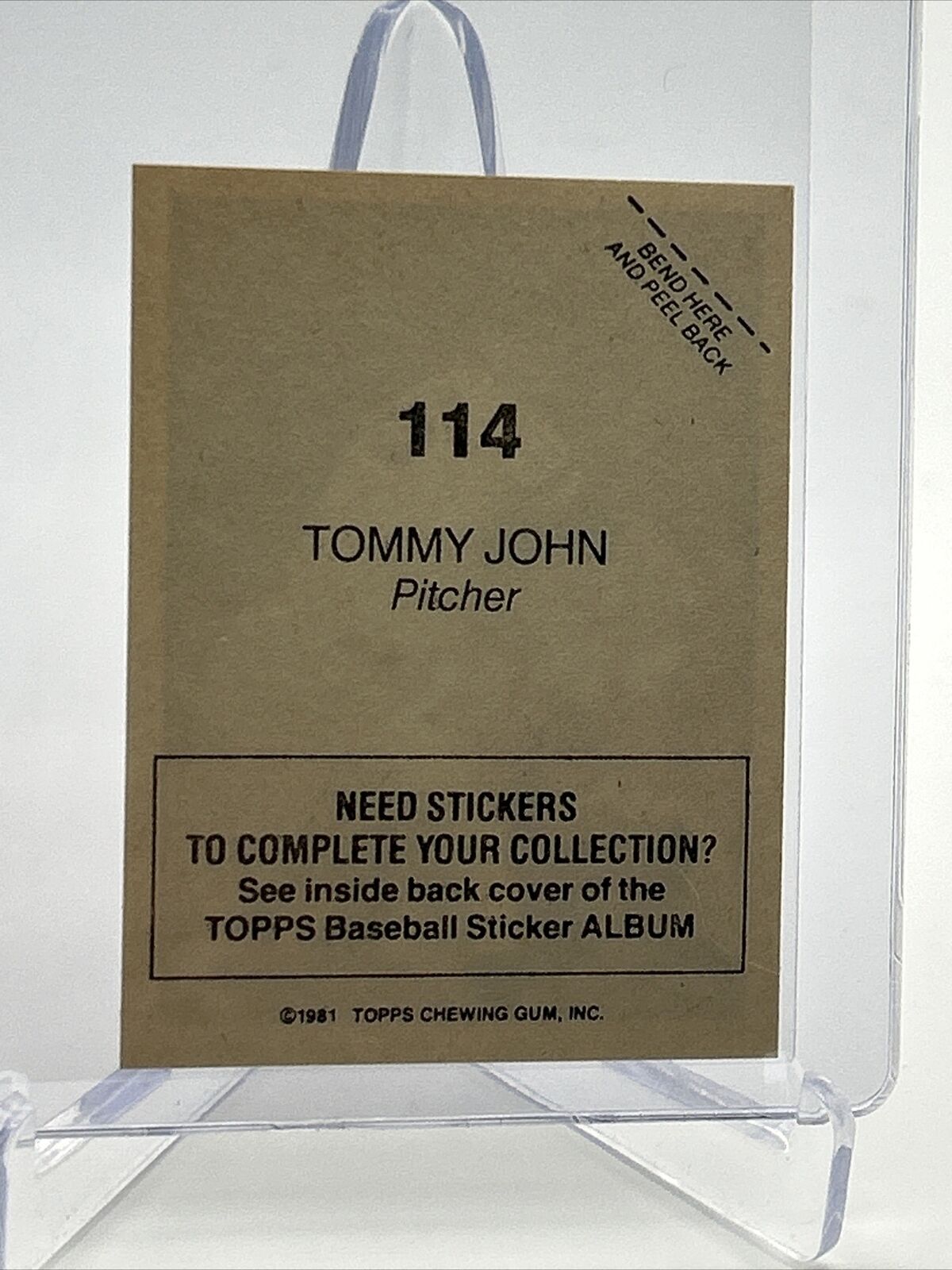 1981 Topps Stickers Tommy John Baseball Card #114 NM-Mint FREE SHIPPING