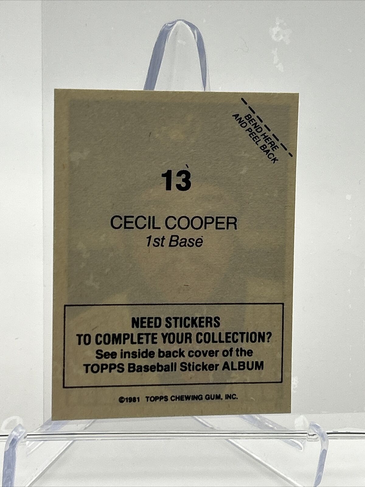 1981 Topps Stickers Cecil Cooper Baseball Card #13 NM-Mint FREE SHIPPING
