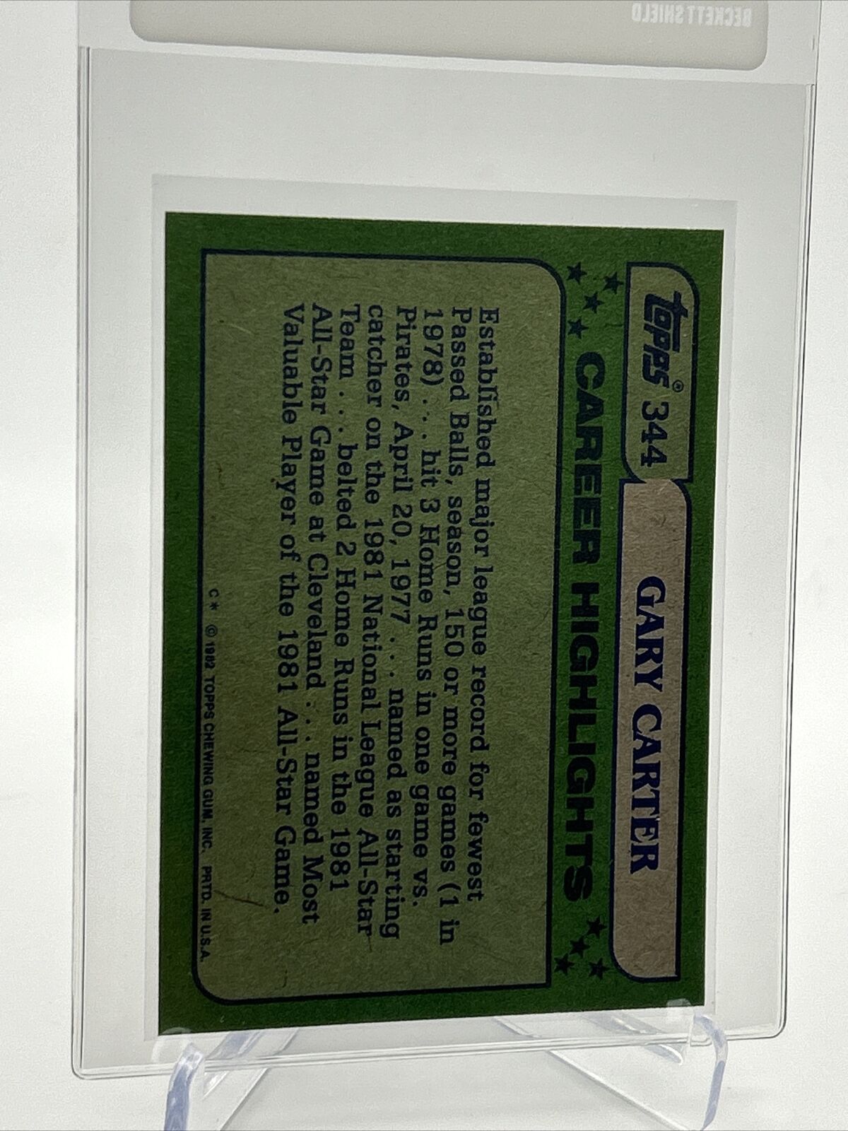 1982 Topps Gary Carter Baseball Card #344 NM-Mint FREE SHIPPING