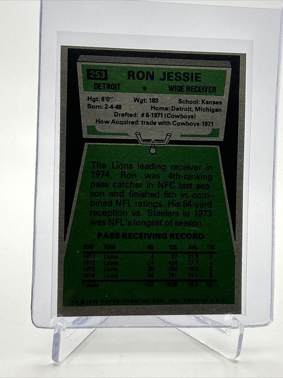 1975 Topps Ron Jessie Football Card #253 EX Quality FREE SHIPPING