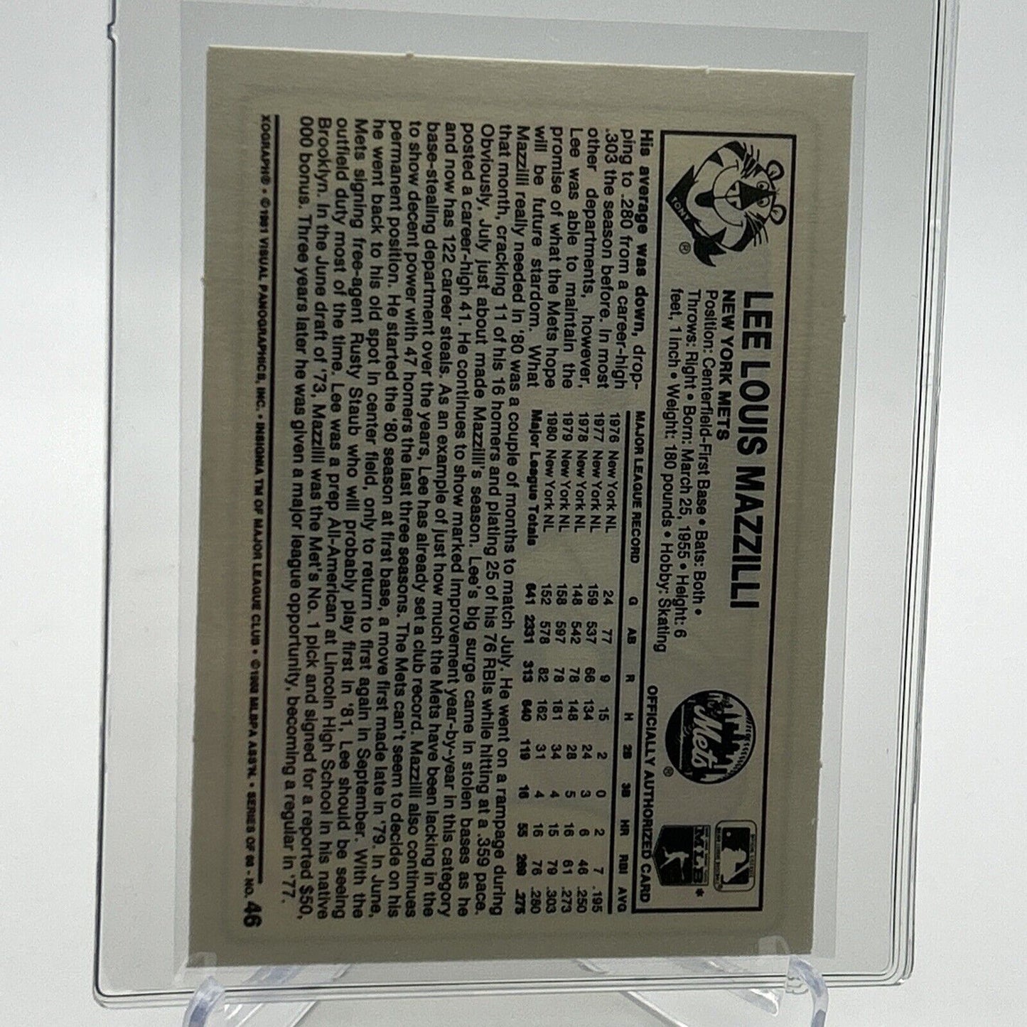 1981 Kellogg's Lee Mazzilli Baseball Card #46 NM-Mint FREE SHIPPING