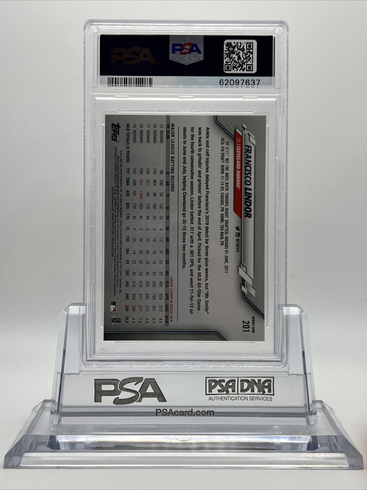 2020 Topps 582 Montgomery Club Set Francisco Lindor Baseball Card #201 PSA 10