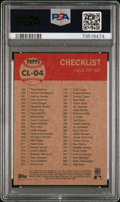 2021 Topps Living Set Checklist 301-400 Baseball Card #CL-04 PSA 9 Mint