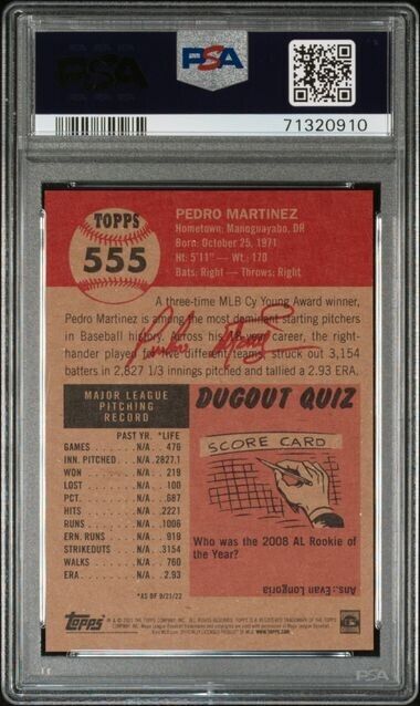 2022 Topps Living Set Pedro Martinez Baseball Card #555 PSA 9 Mint