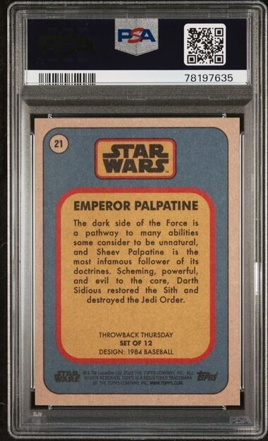 2023 Topps Star Wars Throwback Thursday Emperor Palpatine Card #21 PSA 10 Gem