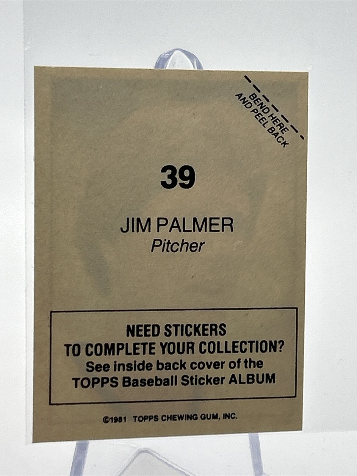 1981 Topps Stickers Jim Palmer Baseball Card #39 NM-Mint FREE SHIPPING