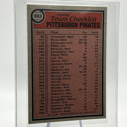 1981 Topps Pittsburgh Pirates Baseball Checklist Card #683 NM-Mint FREE SHIPPING