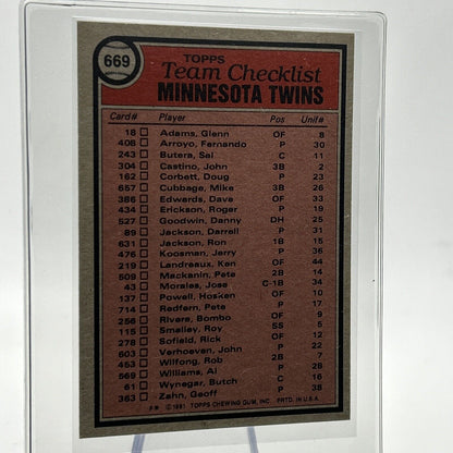 1981 Topps Minnesota Twins Checklist Baseball Card #669 NM-Mint FREE SHIPPING