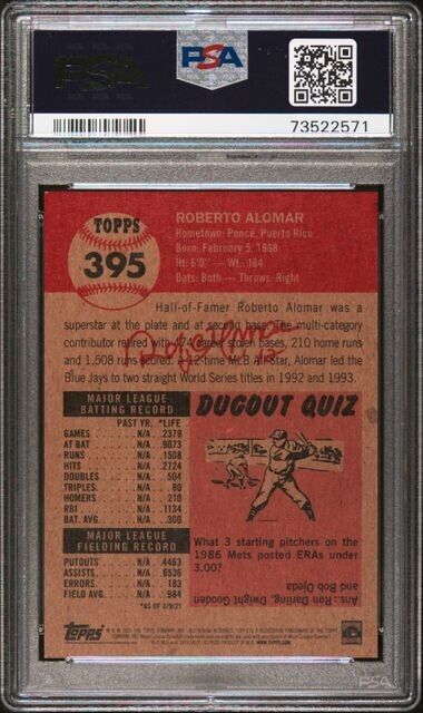 2021 Topps Living Set Roberto Alomar Baseball Card #395 PSA 10 Gem Mint