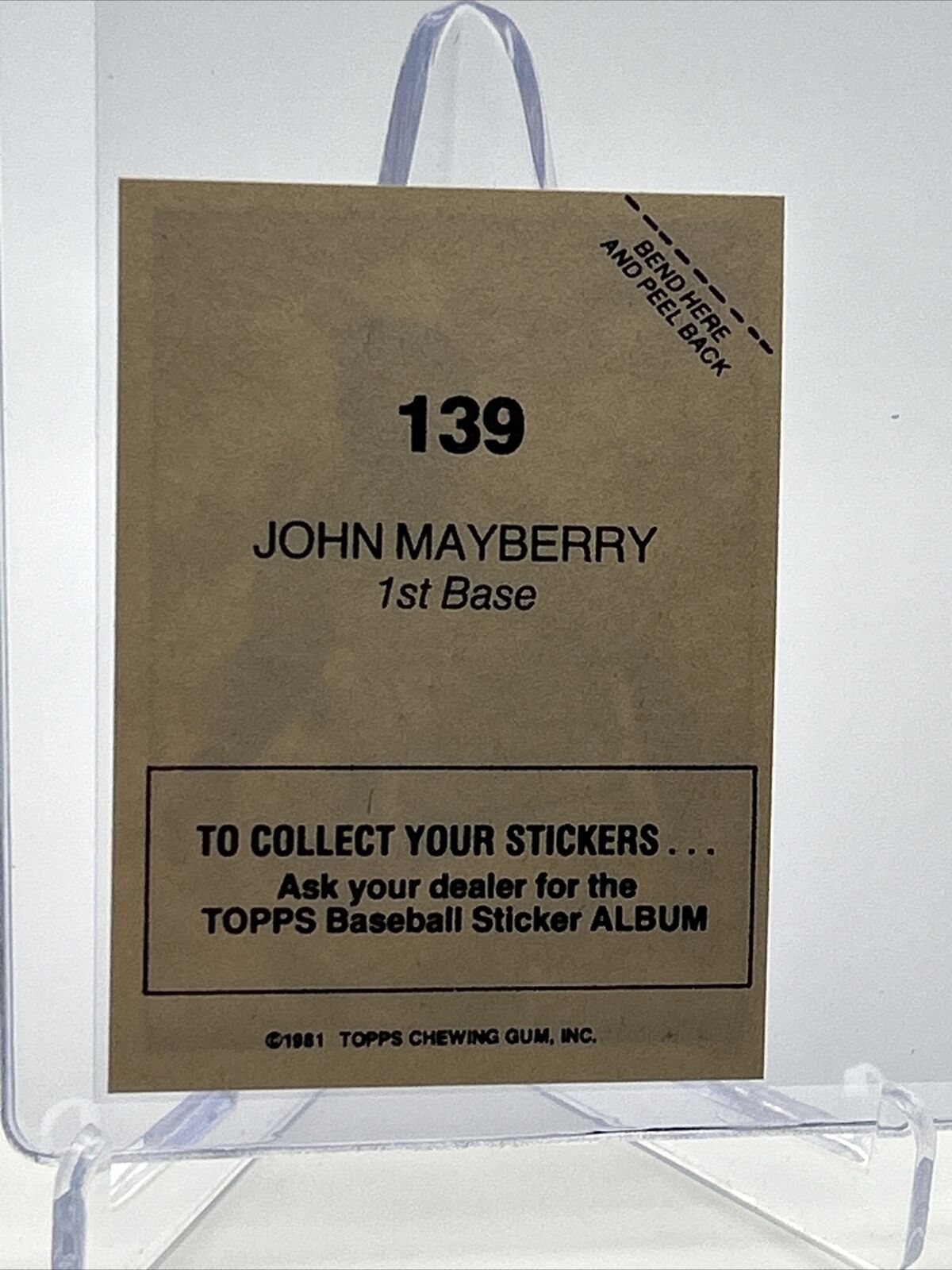 1981 Topps Stickers John Mayberry Baseball Card #139 NM-Mint FREE SHIPPING