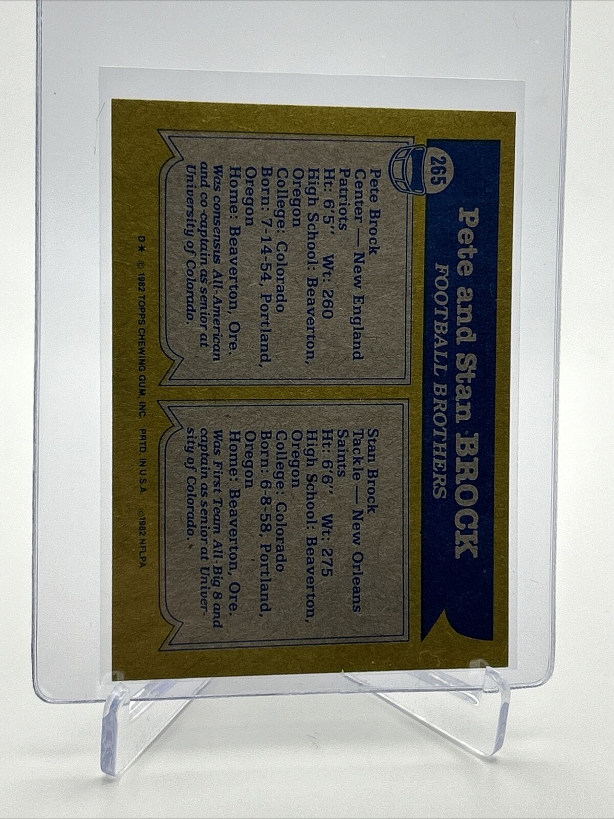 1982 Topps Pete Brock/Stan Brock Football Card #265 NM-MT FREE SHIPPING