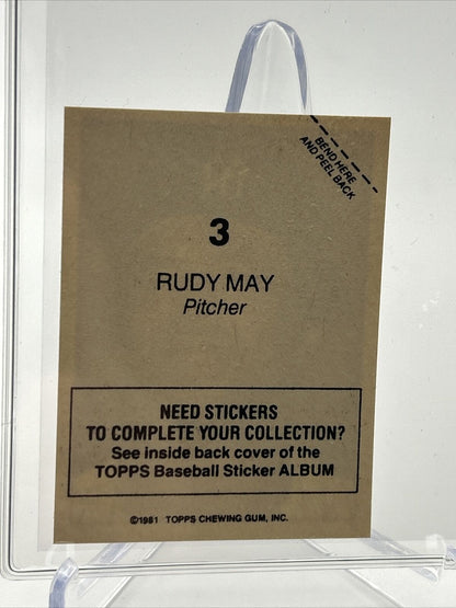 1981 Topps Stickers Rudy May Baseball Card #3 NM-Mint FREE SHIPPING