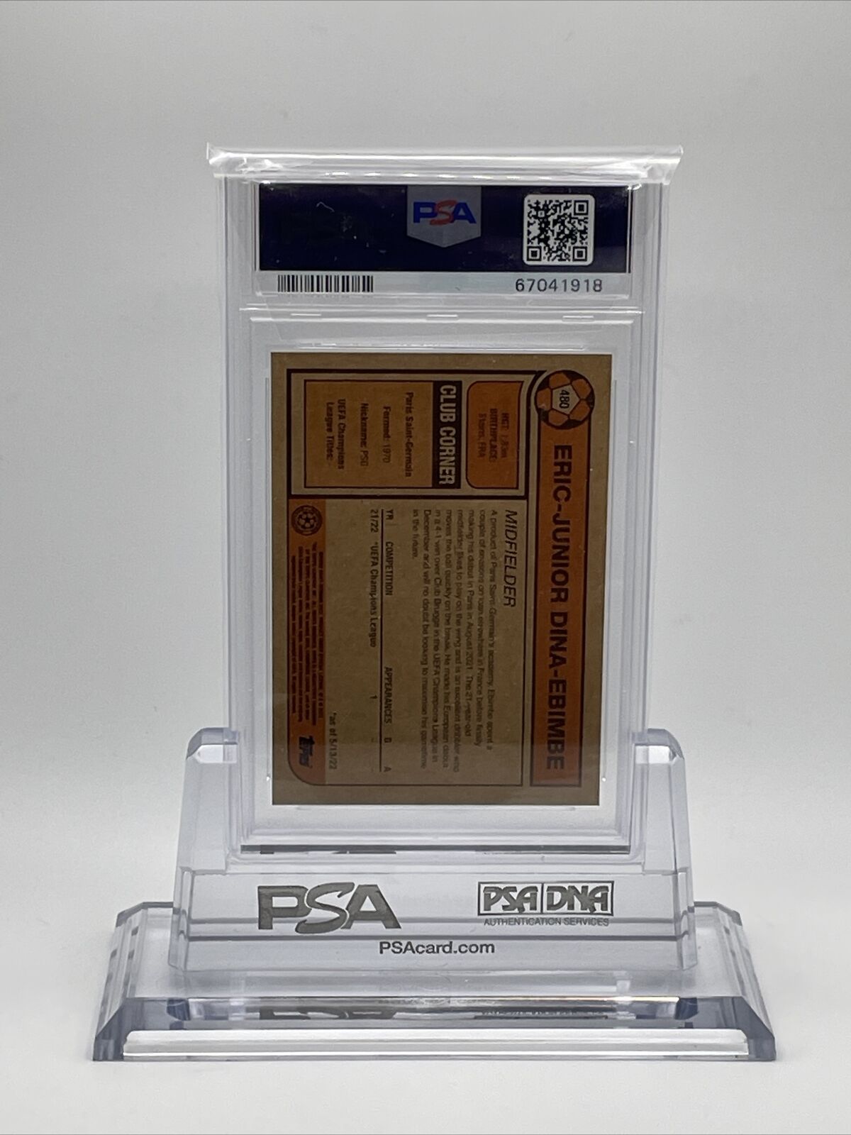 2022 Topps UEFA Living Set Eric-Junior Dina-Ebimbe Card #480 PSA 10 Gem Mint