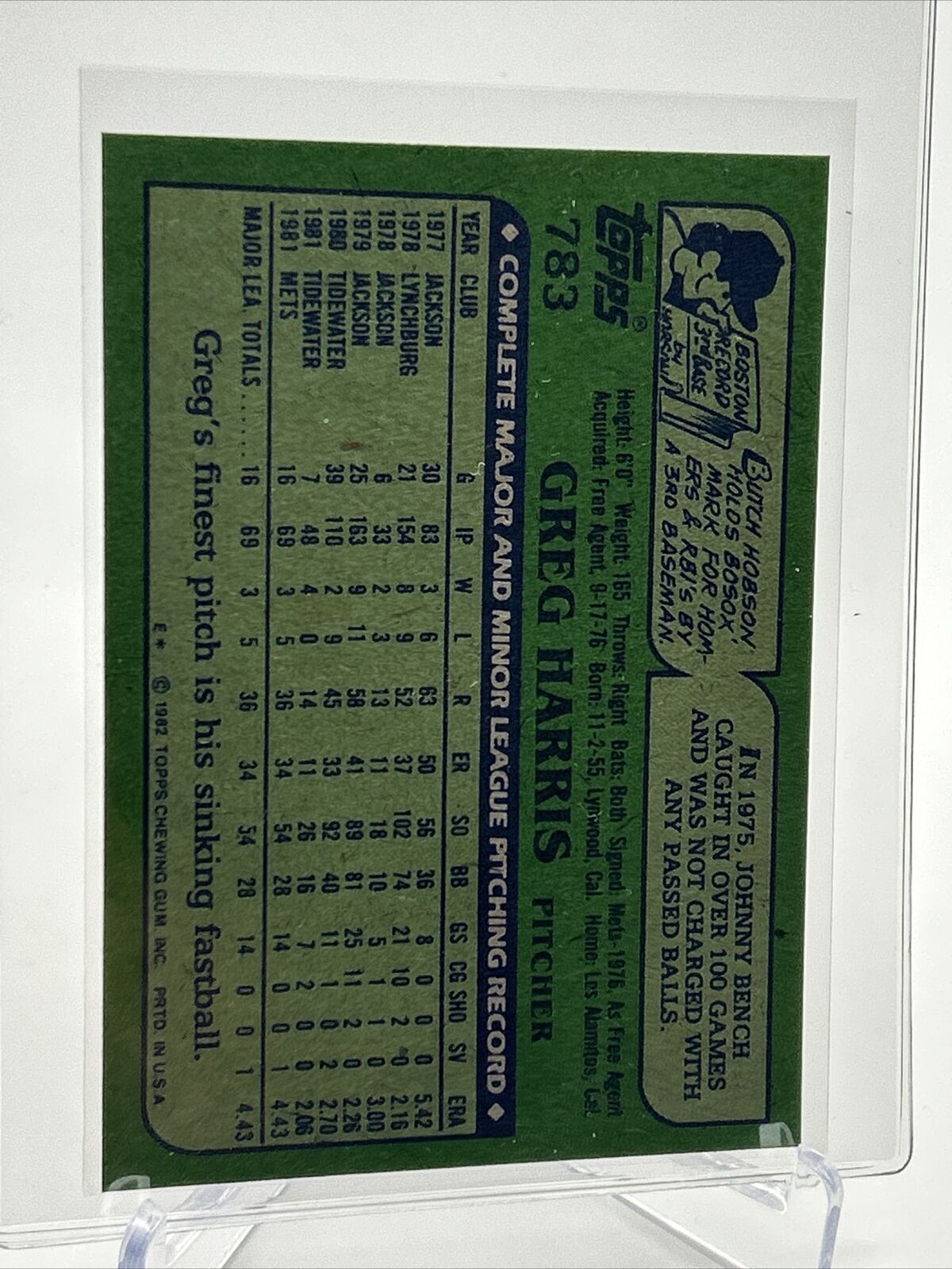 1982 Topps Greg Harris Baseball Card #783 NM-Mint FREE SHIPPING