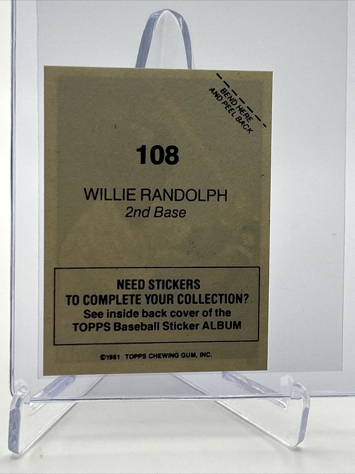 1981 Topps Stickers Willie Randolph Baseball Card #108 NM-Mint FREE SHIPPING