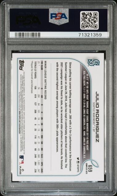 2022 Topps Complete Set Variation Julio Rodriguez Rookie Card #659 PSA 10