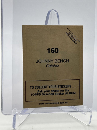 1981 Topps Stickers Johnny Bench Baseball Card #160 NM-Mint FREE SHIPPING