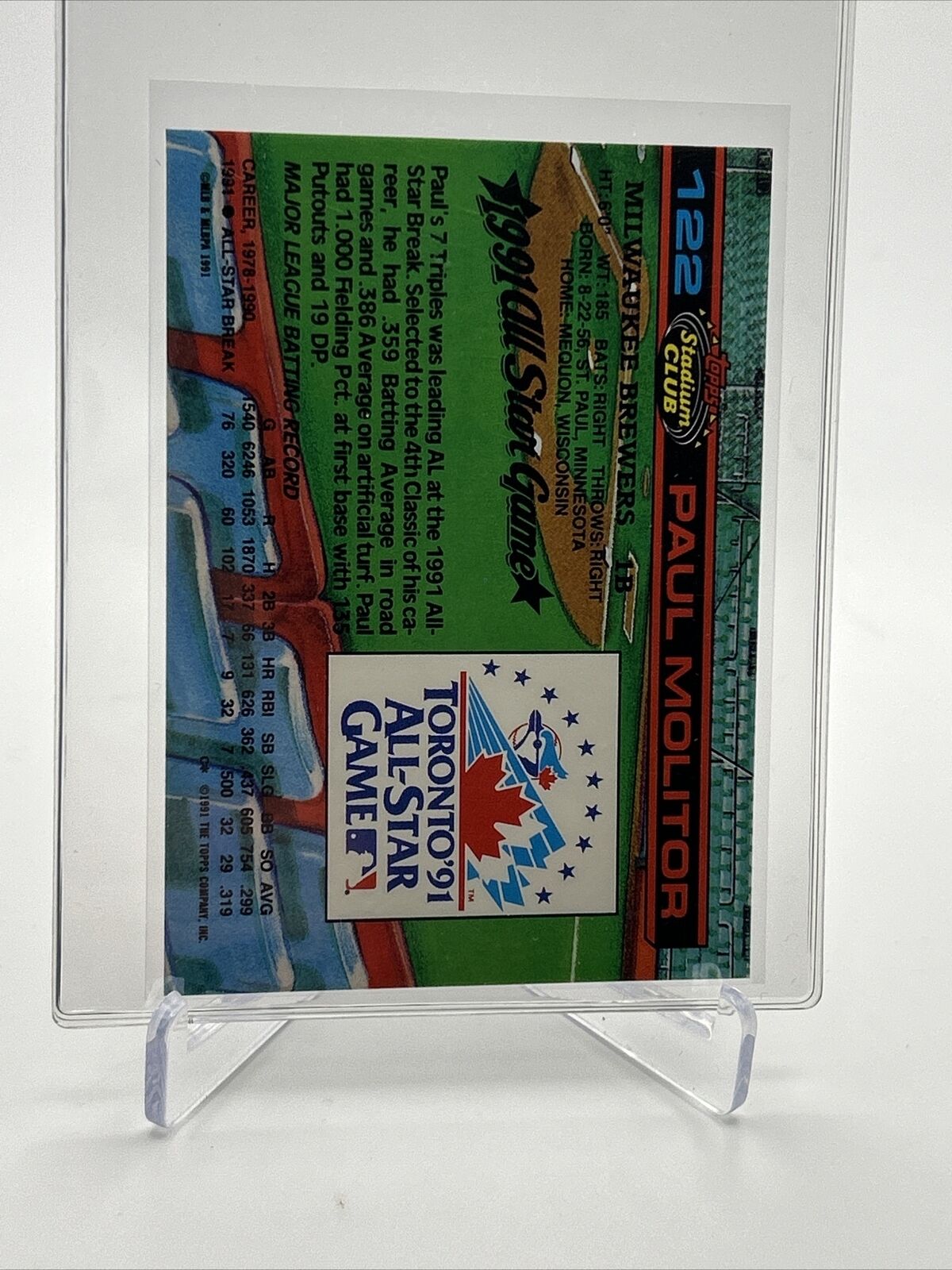 1992 Stadium Club Dome Paul Molitor Baseball Card #122 Mint FREE SHIPPING