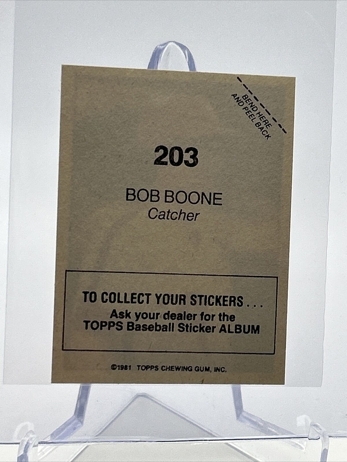 1981 Topps Stickers Bob Boone Baseball Card #203 NM-Mint FREE SHIPPING