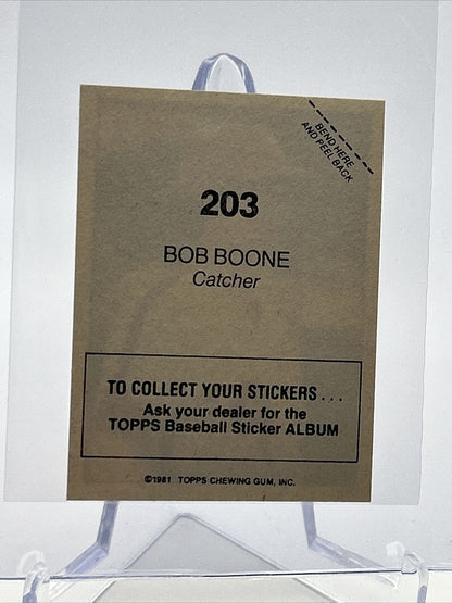 1981 Topps Stickers Bob Boone Baseball Card #203 NM-Mint FREE SHIPPING