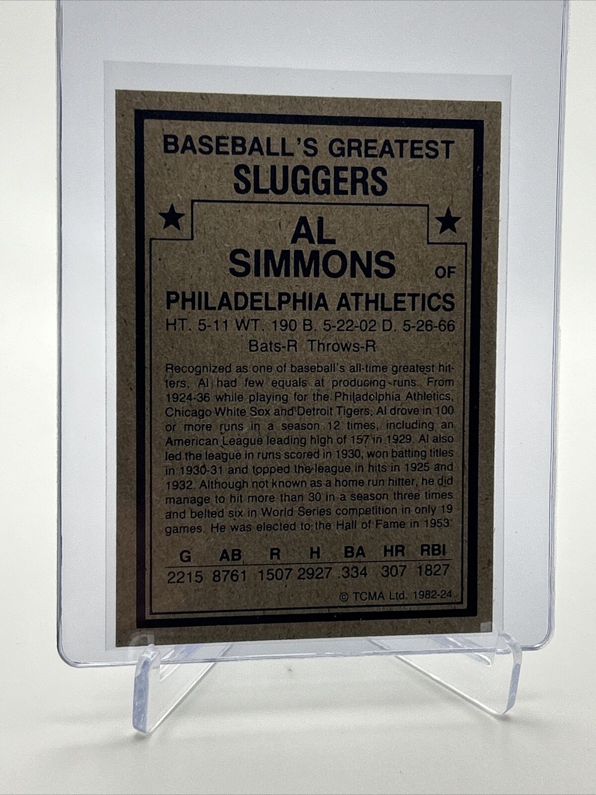 1982 TCMA Greatest Sluggers Al Simmons Baseball Card #24 Mint FREE SHIPPING