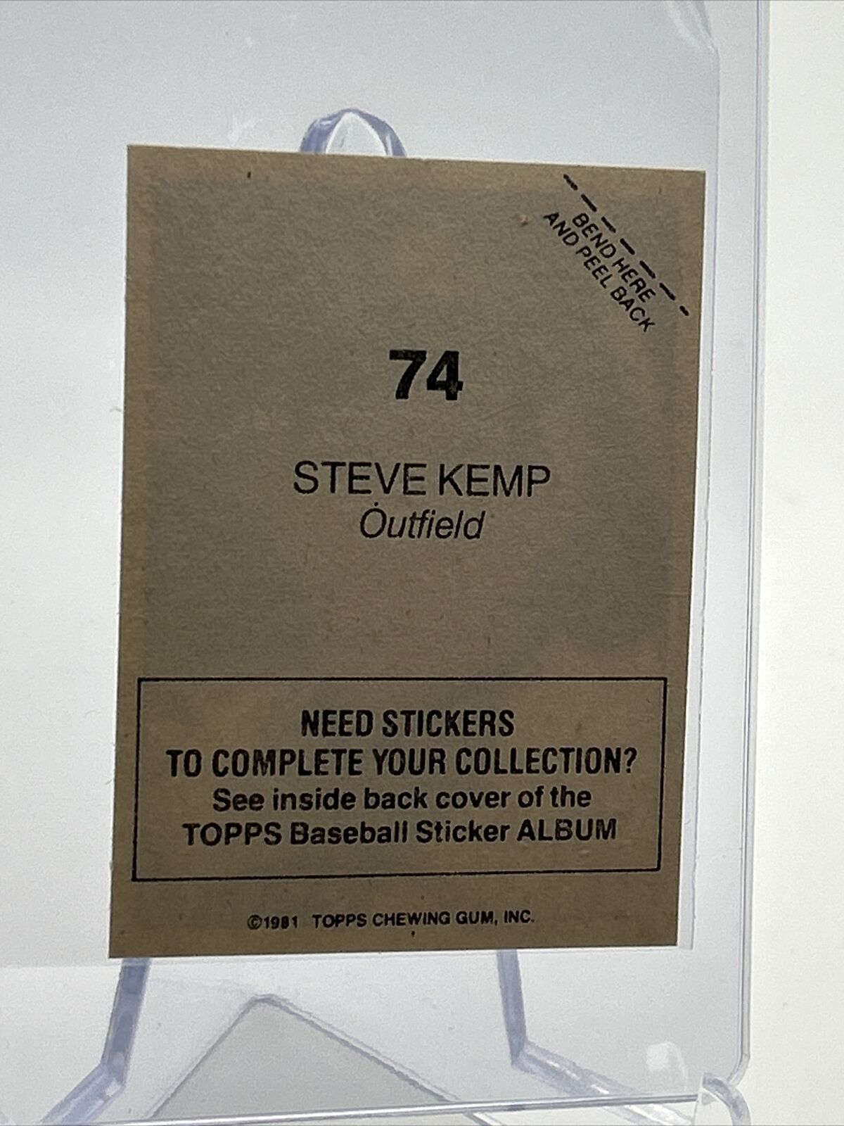 1981 Topps Stickers Steve Kemp Baseball Card #74 NM-Mint FREE SHIPPING