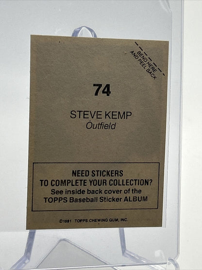 1981 Topps Stickers Steve Kemp Baseball Card #74 NM-Mint FREE SHIPPING