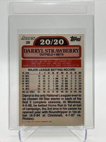 1989 Topps Ames 20/20 Club Darryl Strawberry Card #28 Mint FREE SHIPPING