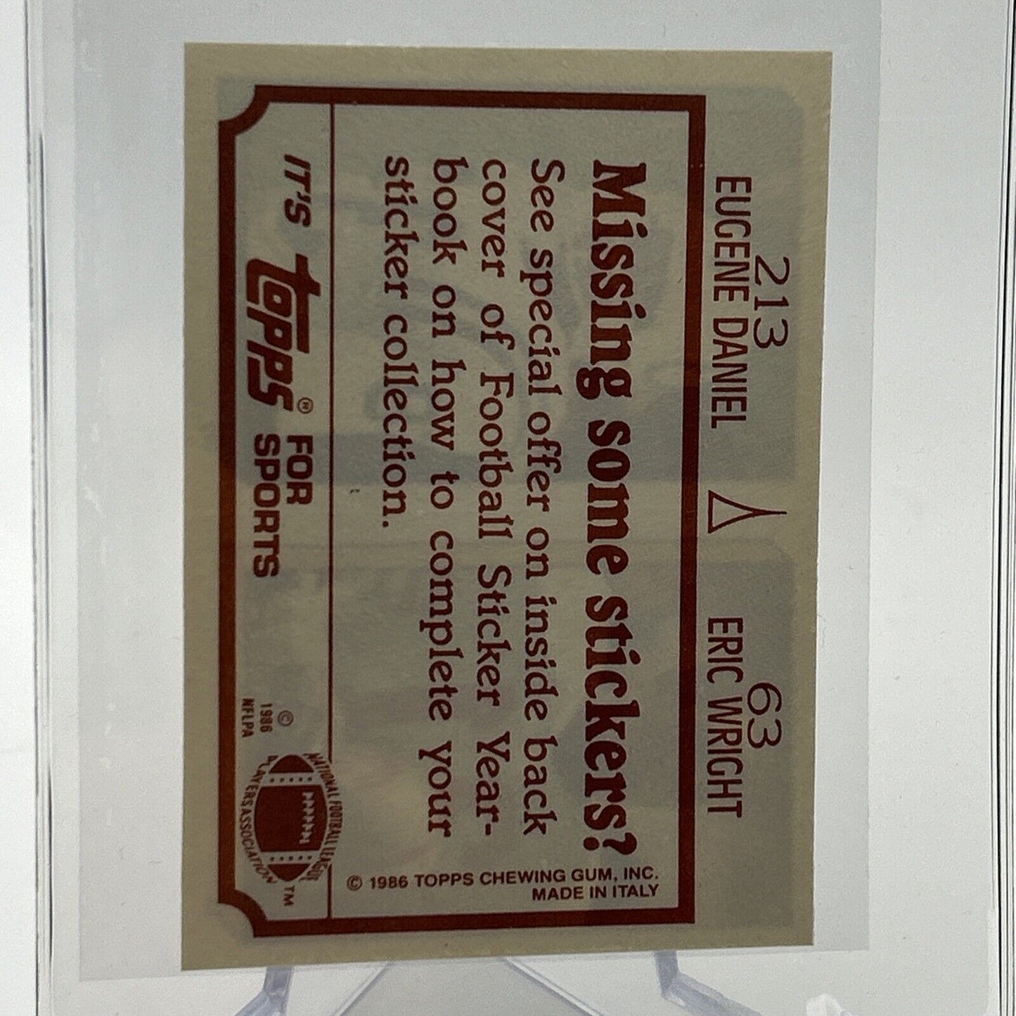1986 Topps Eric Wright/Eugene Daniel Sticker Card #63/213 NM-MT FREE SHIPPING