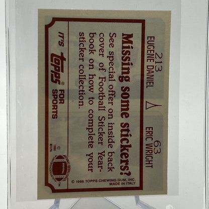 1986 Topps Eric Wright/Eugene Daniel Sticker Card #63/213 NM-MT FREE SHIPPING