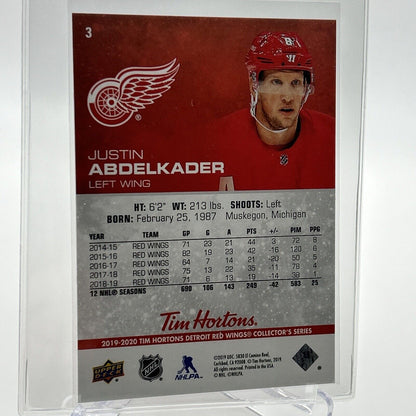 2019-20 Upper Deck Tim Hortons Justin Abdelkader Card #3 Mint FREE SHIPPING
