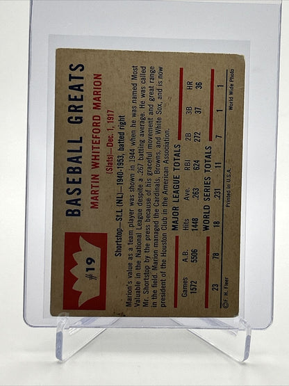 1960 Fleer Baseball Greats Marty Marion Card #19 VG Quality FREE SHIPPING