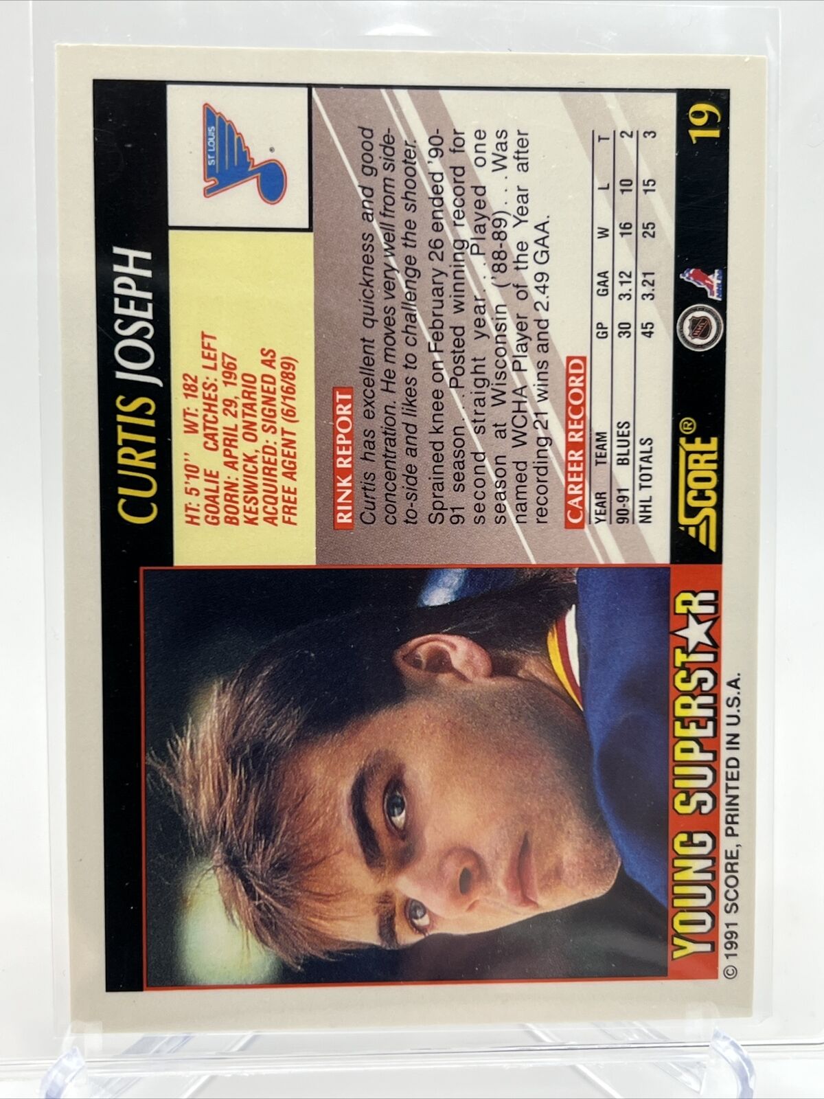 1991-92 Score Young Superstars Curtis Joseph Hockey Card #19 Mint FREE SHIPPING