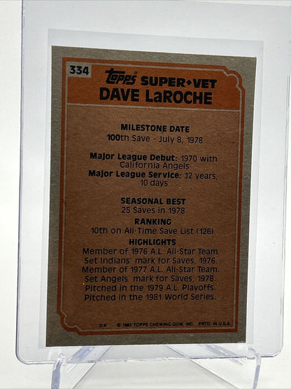 1983 Topps Dave LaRoche Baseball Card #334 NM-Mint FREE SHIPPING