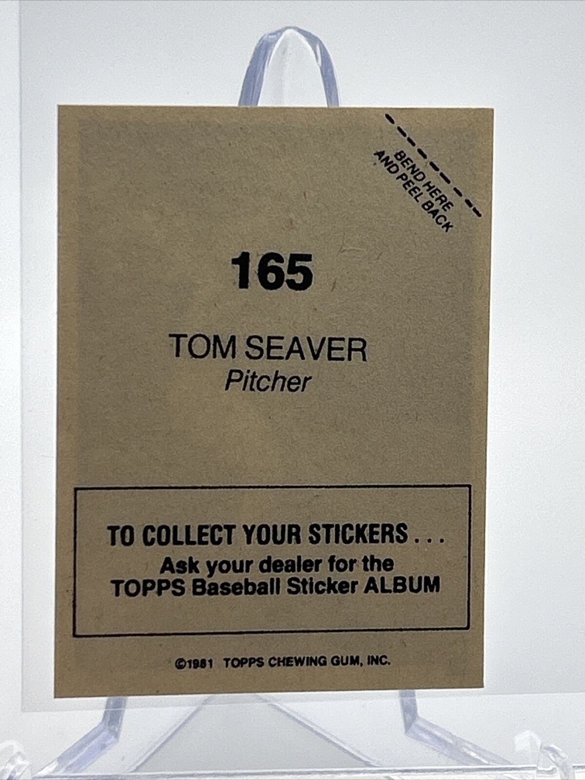 1981 Topps Stickers Tom Seaver Baseball Card #165 NM-Mint FREE SHIPPING