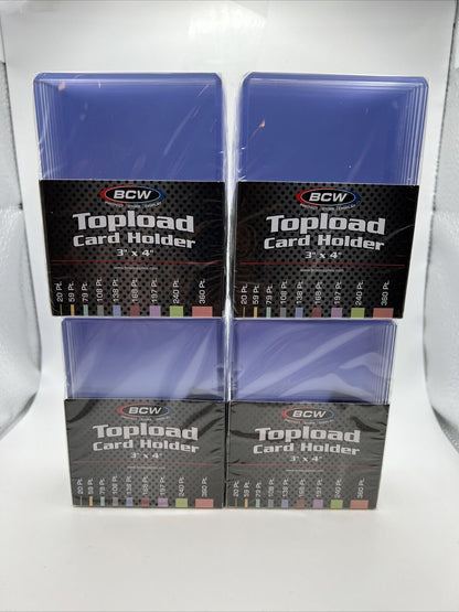 BCW 3X4 Thick Card Toploaders 4 Packs of 10 for up to 108pt Cards, 40 Total