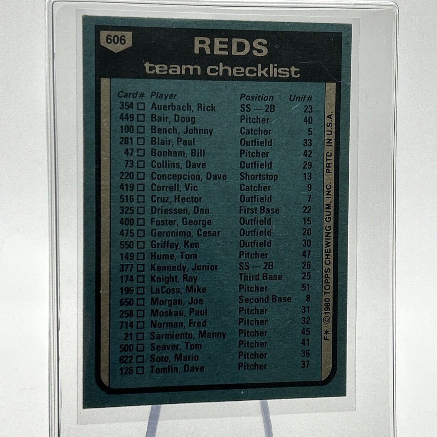 1980 Topps John McNamara Checklist Baseball Card #606 NM-Mint FREE SHIPPING