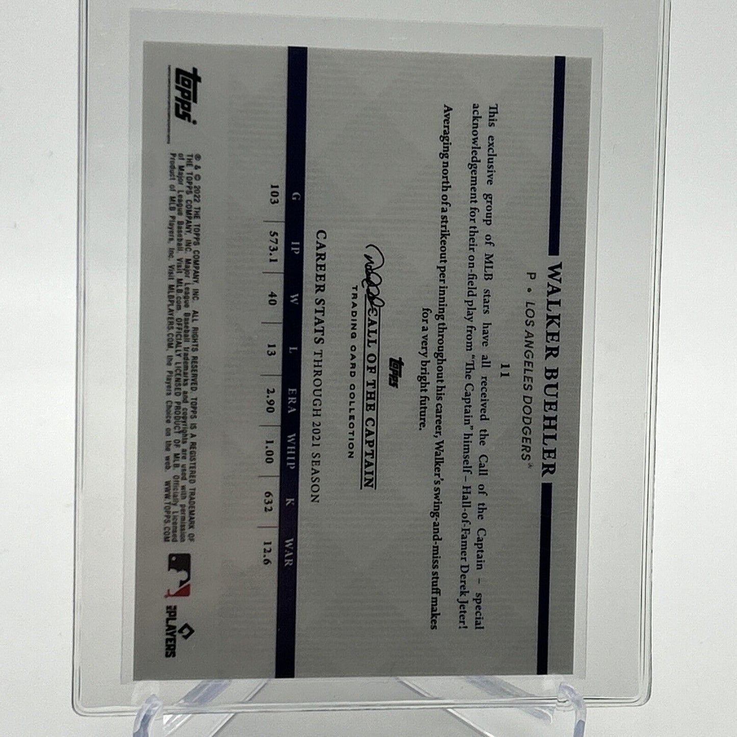 2022 Topps x Derek Jeter Walker Buehler Baseball Card #11 Mint FREE SHIPPING