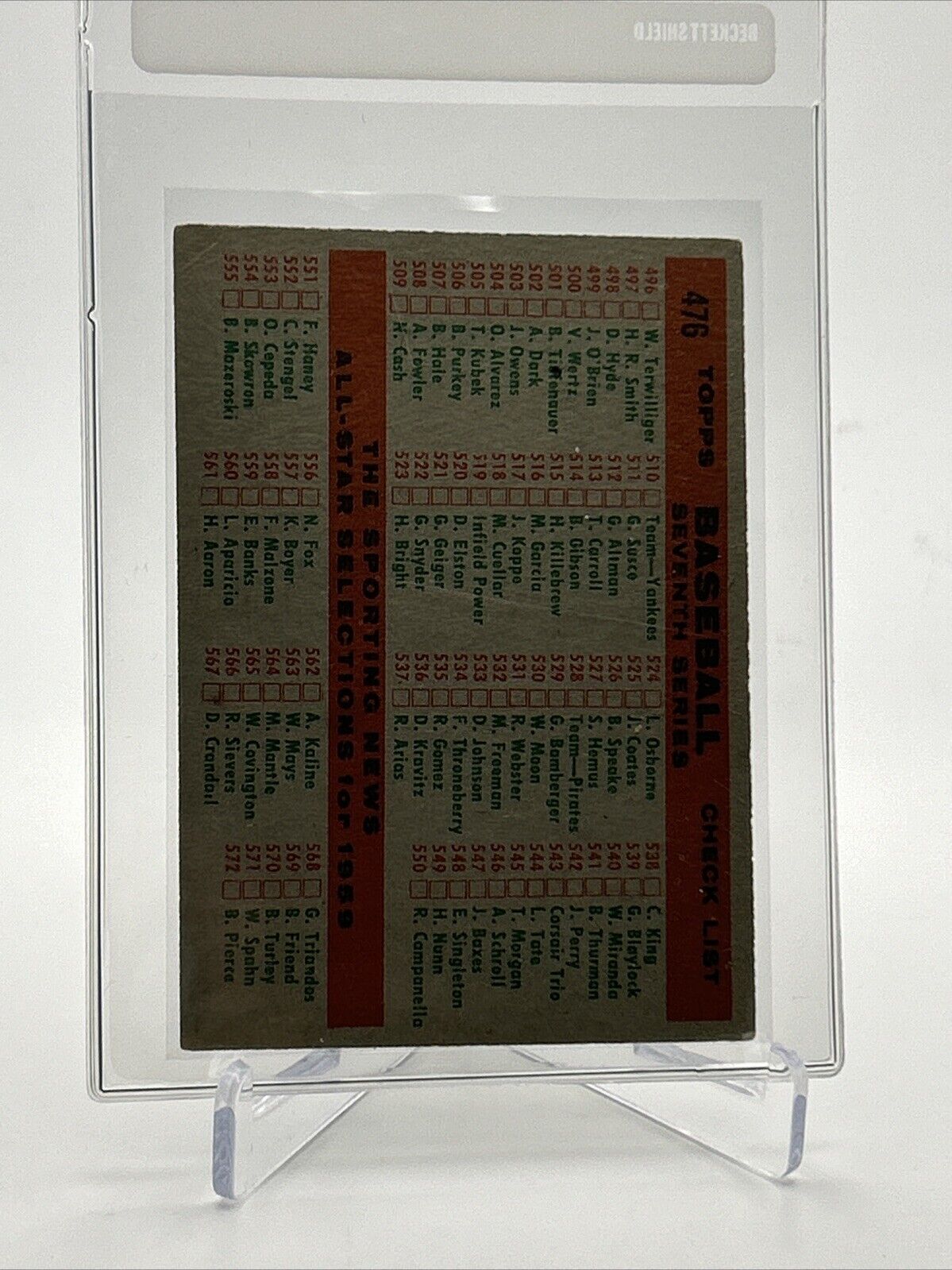1959 Topps Cleveland Indians Baseball Card #476 VG Quality FREE SHIPPING