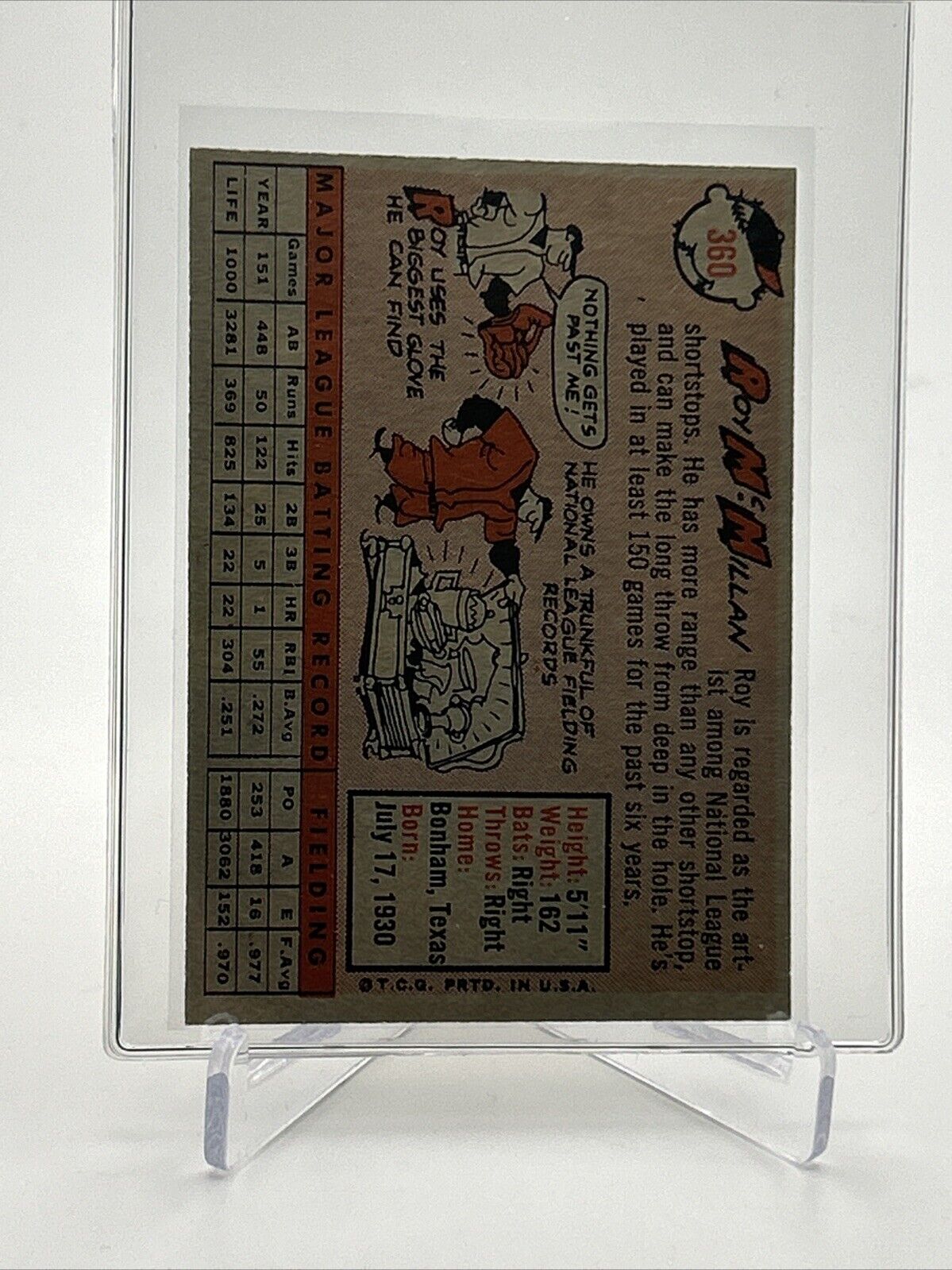 1958 Topps Roy McMillan Baseball Card #360 VG Quality FREE SHIPPING
