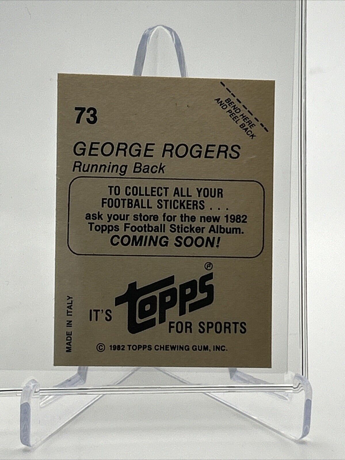 1982 Topps George Rogers Sticker Coming Soon #73 NM FREE SHIPPING