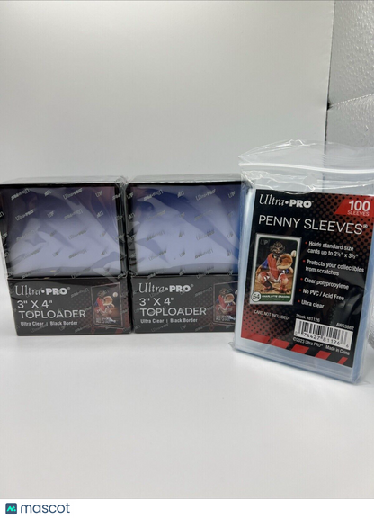 Ultra Pro 3X4 BLACK BORDER Toploaders 35pt 2 Packs of 25  AND 100 SLEEVES