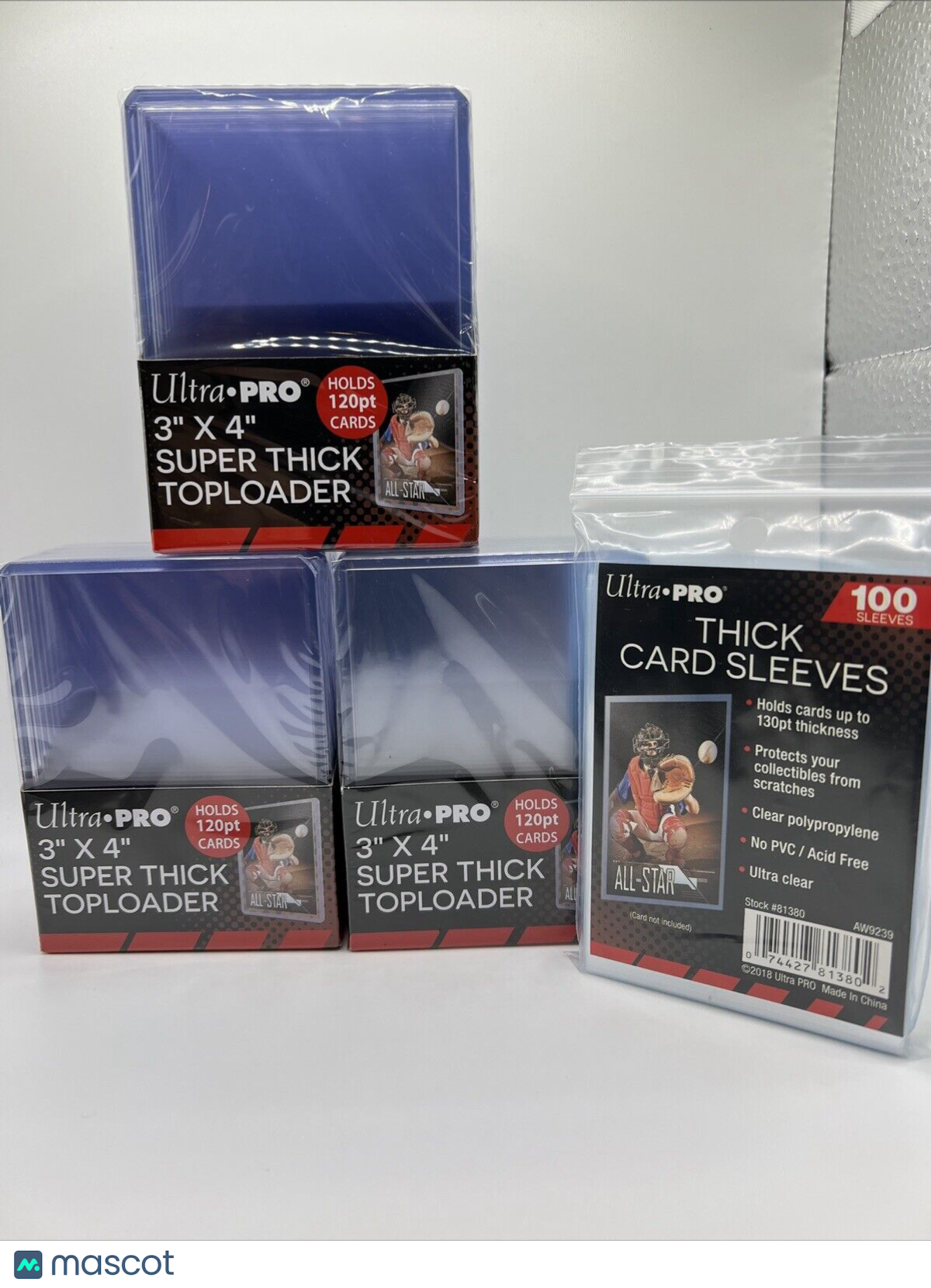 Ultra Pro 3X4 Thick Toploaders 120pt Point 3 Packs of 10 AND 100 Thick Sleeves
